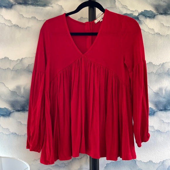 Anthro cherry red flutter hem top - size Small ๐ - Picture 1 of 6